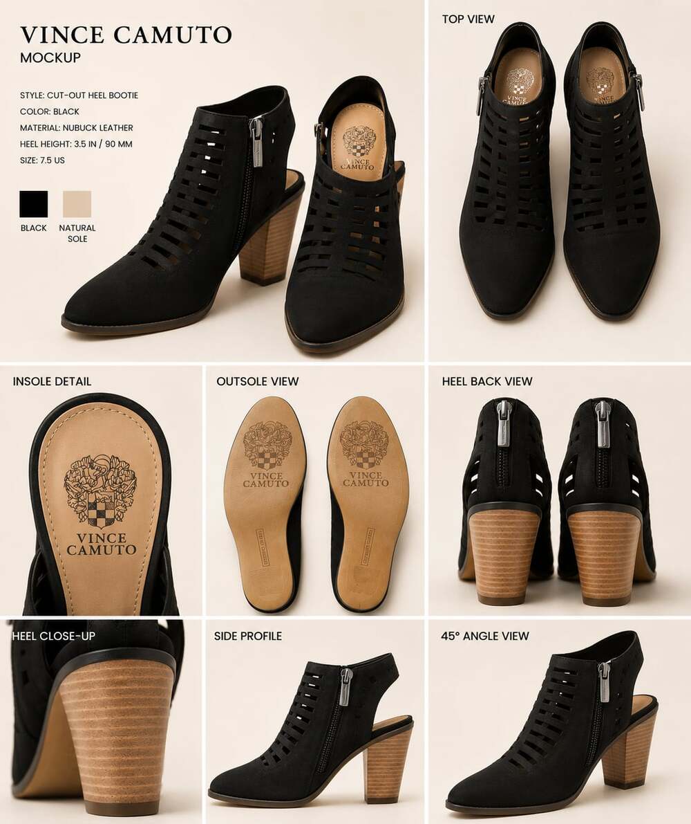 Vince Camuto Black Nubuck Leather Cut-Out Heel Booties Size 7.5